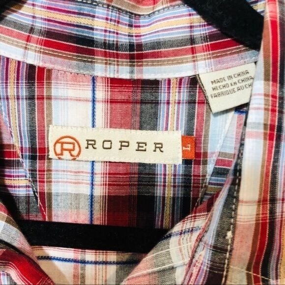 Roper Men's Button Down Shirt Plaid Western Red Blue Size Large - Picture 7 of 8